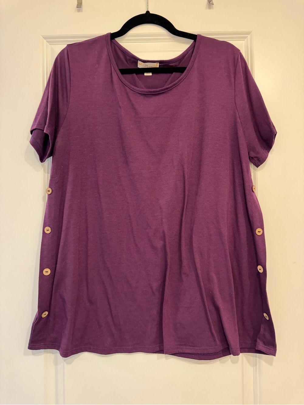 Purple Button-Accent Women’s Short Sleeve Top